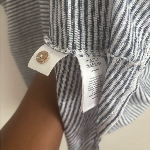 Rachel Zoe Blouse Women’s 1X Linen Navy White Stripe Button Short Sleeve Casual - Picture 4 of 4